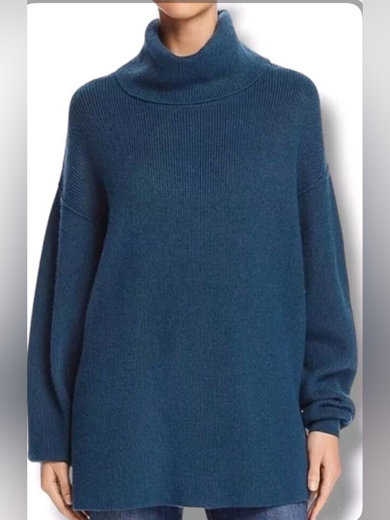 Free People Tunic Teal Turtleneck Sweater - Classic Rib Knit